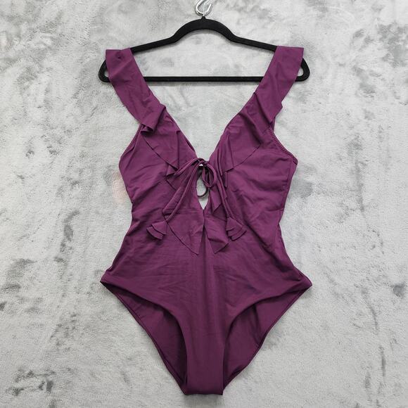 BECCA Swimsuit Size S Purple Socialite Ruffle One-Piece Plunge V-Neck Backless - Picture 1 of 12